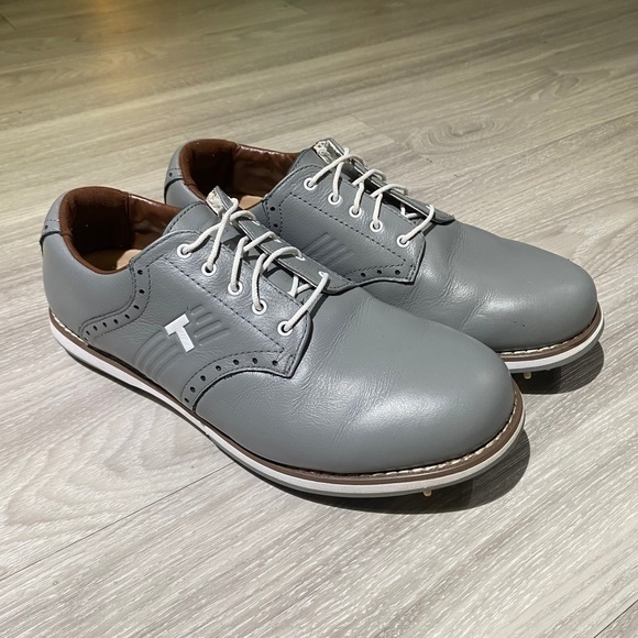 True Linkswear Classix Golf Shoe mens 7 women’s 8.5 Grey Leather Spikes Oxford - Picture 2 of 11